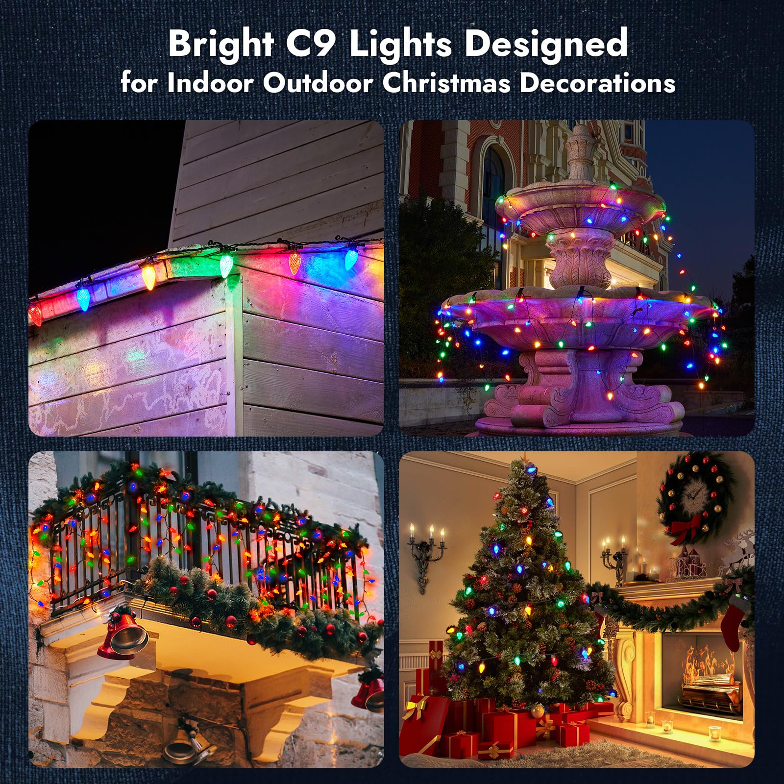 Dirnun C9 Led Christmas Lights Outdoor Christmas Decorations Commerical Grade 50Led 33ft Christmas Tree Lights Set for Indoor Outdoor Wedding, Holiday, Party, Home Christmas Decorations(Multicolor)