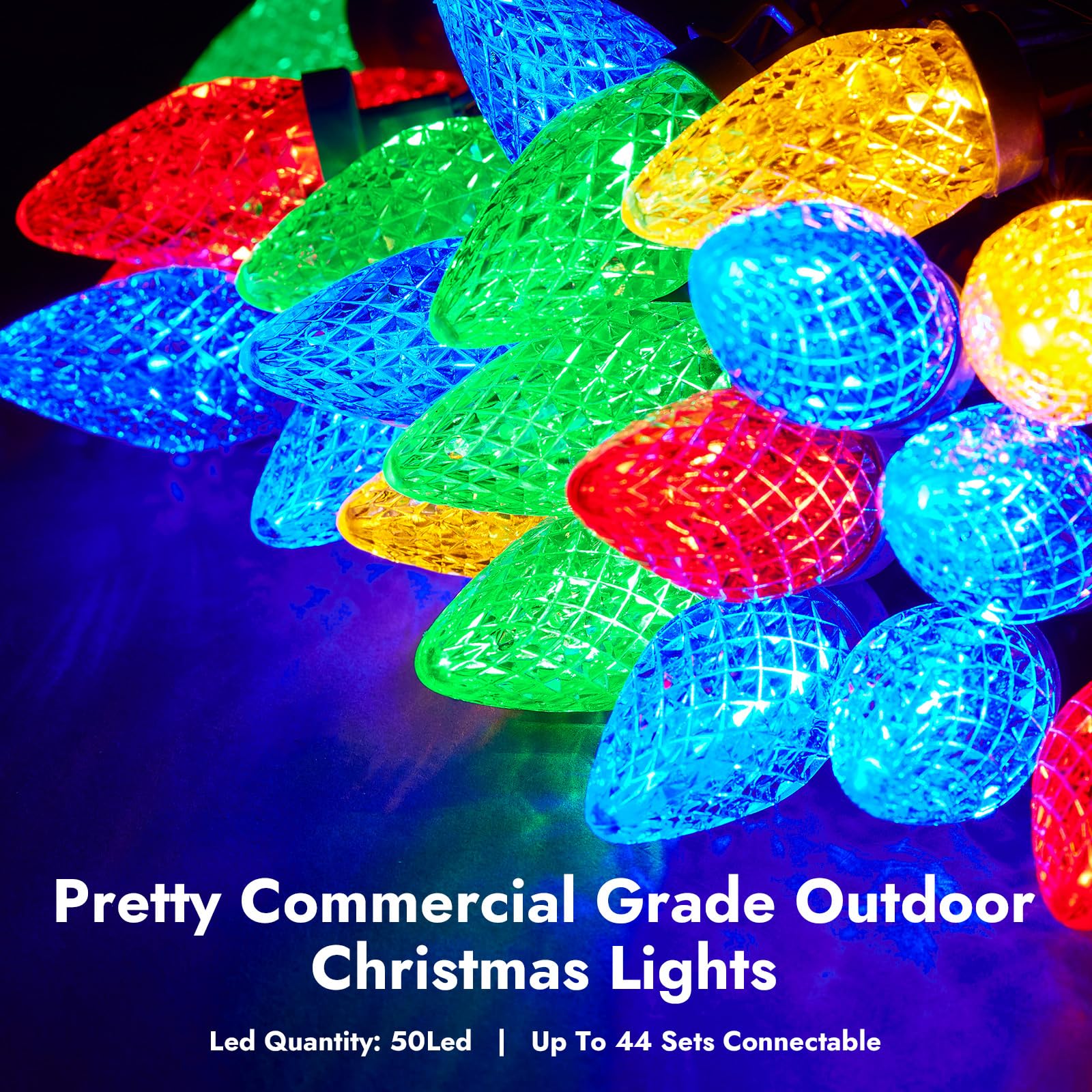 Dirnun C9 Led Christmas Lights Outdoor Christmas Decorations Commerical Grade 50Led 33ft Christmas Tree Lights Set for Indoor Outdoor Wedding, Holiday, Party, Home Christmas Decorations(Multicolor)