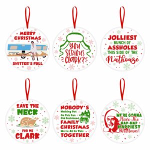 christmas vacation gift, 6 pcs funny ceramic christmas tree hanging ornaments, griswold family cousin eddie christmas vacation merchandise, cute christmas home decorations, novelty xmas gifts