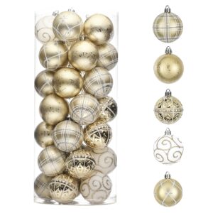 valery madelyn christmas tree decorations set, 35ct white and gold shatterproof christmas ball ornaments bulk, 2.36 inches elegant hanging ornaments for christmas trees xmas holiday decor