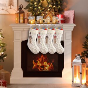 Christmas Stocking Holders for Mantle, Set of 4 Christmas Mantle Wood Room Stocking Hangers with Lights, Weighted Christmas Different Room Stocking Hooks for Fireplace Counter Window Decoration