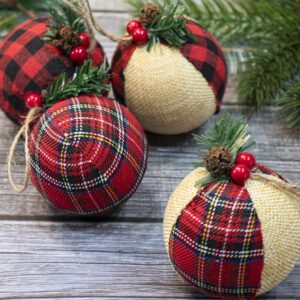 Burlap Christmas Hanging Ornaments, Farmhouse Rustic Christma Decorations, Natural Jute Ball Ornaments for Xmas Holiday Party Home Decor 12Pcs