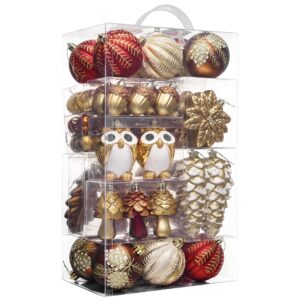 valery madelyn christmas tree ornaments set, 80ct red and brown shatterproof christmas tree decorations bulk, woodland hanging ball ornaments for xmas trees holiday decor