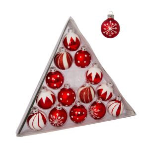 Kurt S. Adler C1852 Kurt Adler 1.57-Inch Red/White Decorated Glass Ball Ornament Set of 15, 15 Count for Christmas