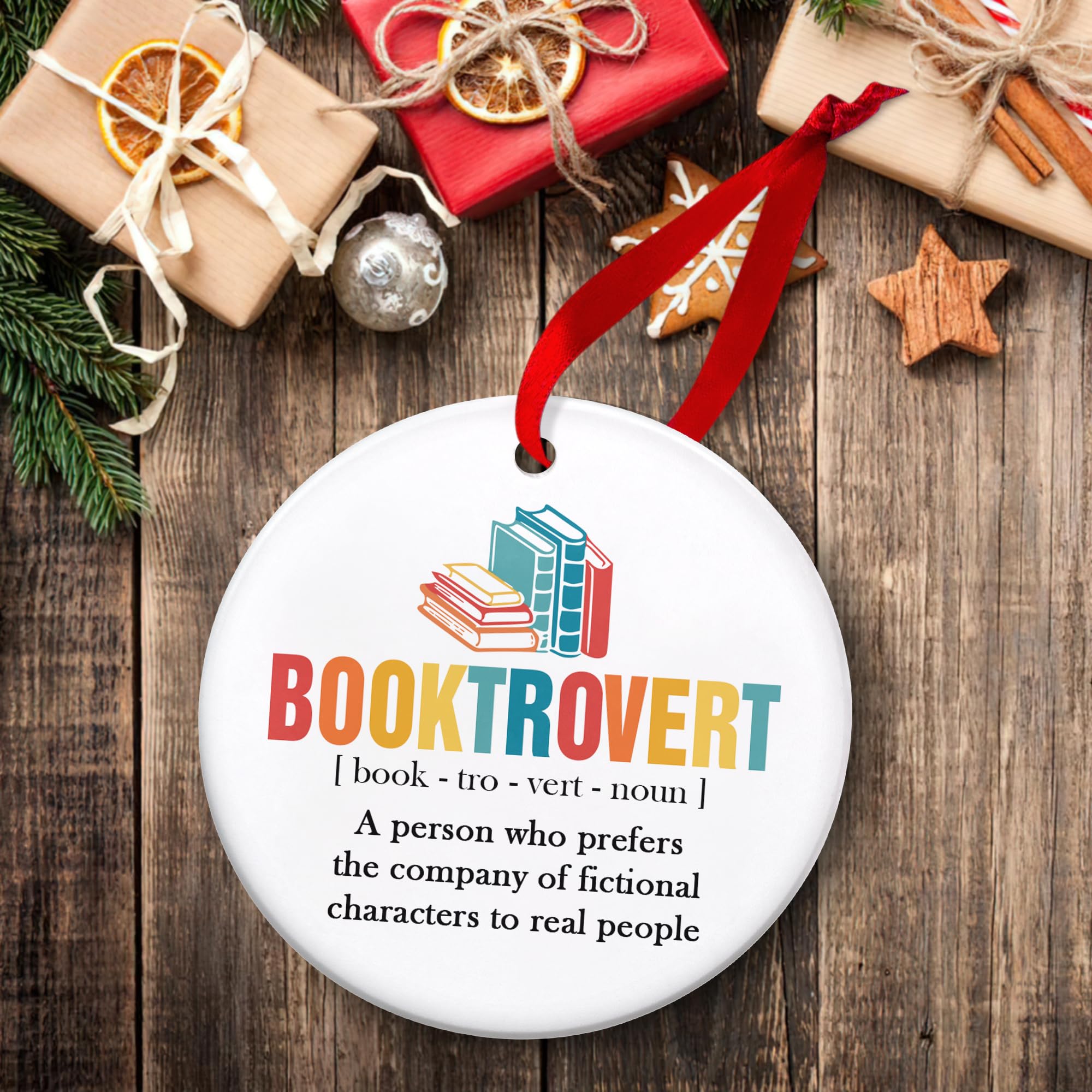 2023 Christmas Ornaments Gifts for Book Lovers, Christmas Decoration - Birthday, Christmas Ornament Book Decor for Librarian, Nerd, Book Lovers Gift Ideas - Christmas Tree Decoration Ceramic Ornament