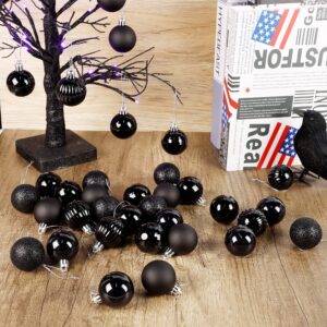 Lulu Home Christmas Hanging Ornaments, 34 Count Pre-Strung Plastic Balls, Shatterproof Barrel Packed Balls for Holiday Xmas Party Wreath Tabletop Tree Decorations, 1.57 Inch, Black