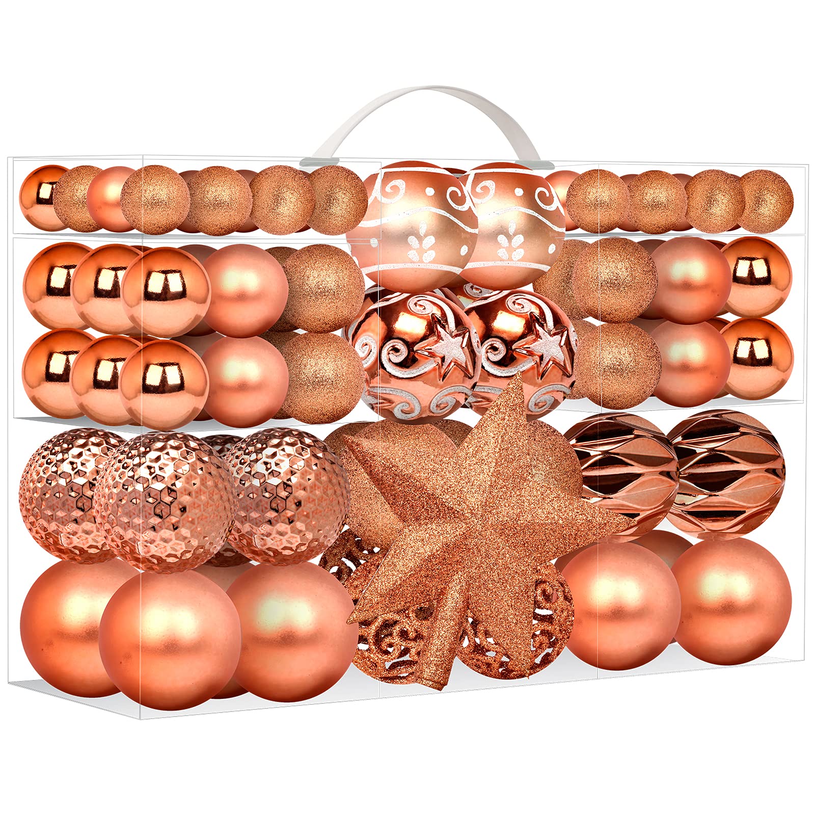 Ultra-Luxury 101 Piece Christmas Balls Ornaments Set with Xmas Tree Topper, Roomtip Shatterproof Baubles - Designed in Italia - Mini Holiday Balls for Christmas Decorations, Orange