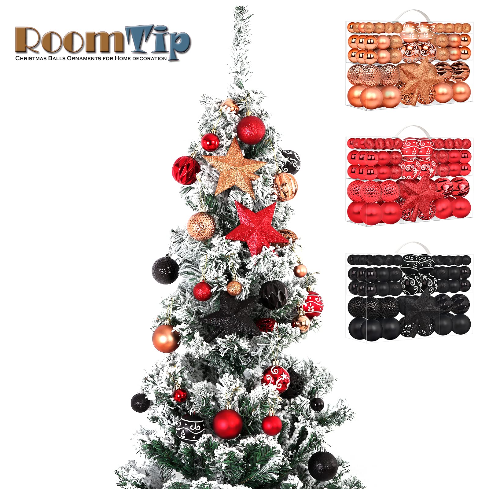 Ultra-Luxury 101 Piece Christmas Balls Ornaments Set with Xmas Tree Topper, Roomtip Shatterproof Baubles - Designed in Italia - Mini Holiday Balls for Christmas Decorations, Orange