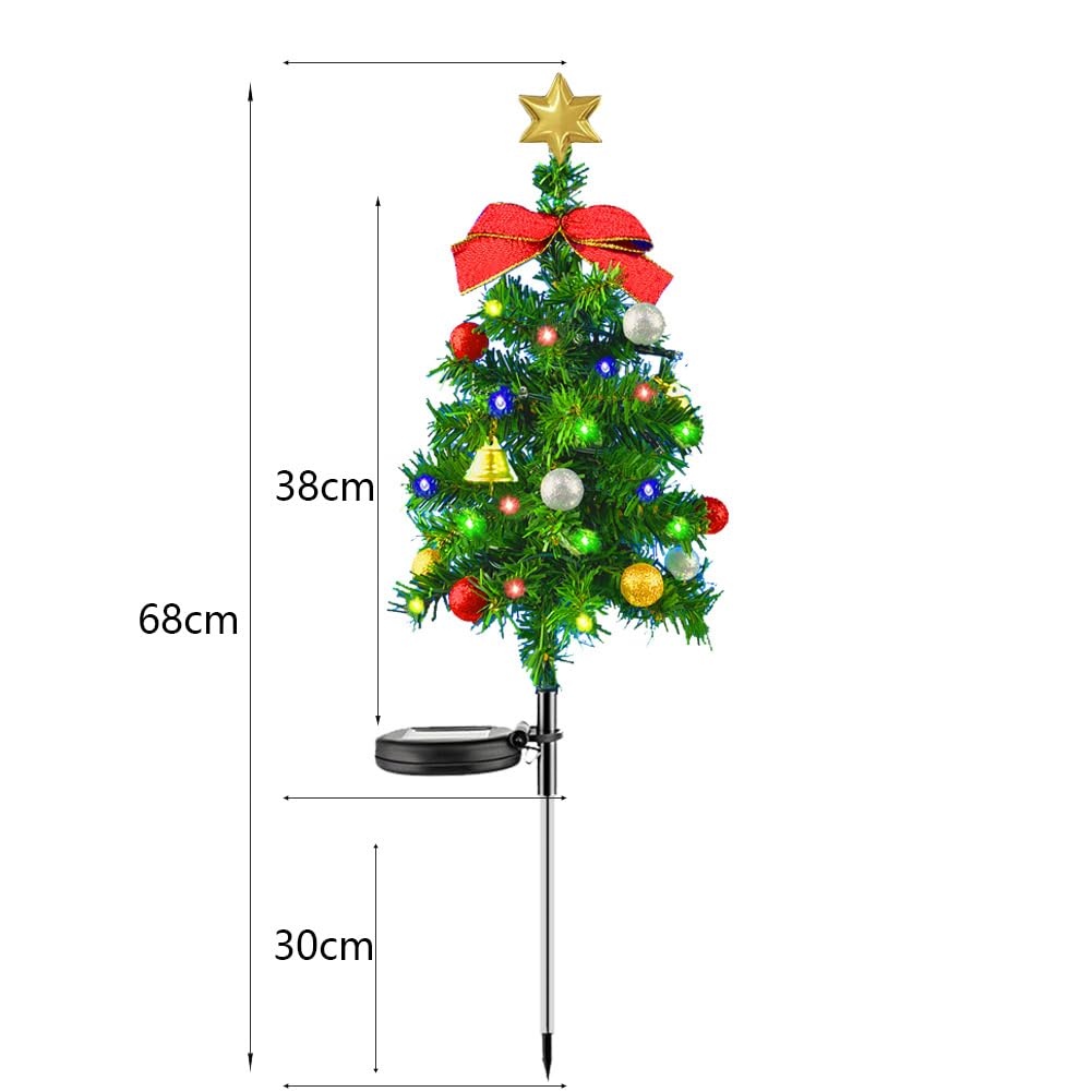 2 Pack Solar Small Christmas Trees Lights for Outdoor, Light Up Christmas Tree Outside Christmas Decorations, 24 LED Artificial Mini Xmas Tree for Garden Pathway Porch Yard Christmas Decor (A)