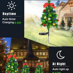 2 Pack Solar Small Christmas Trees Lights for Outdoor, Light Up Christmas Tree Outside Christmas Decorations, 24 LED Artificial Mini Xmas Tree for Garden Pathway Porch Yard Christmas Decor (A)