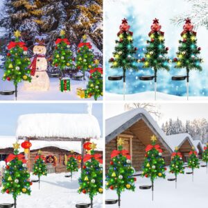 2 Pack Solar Small Christmas Trees Lights for Outdoor, Light Up Christmas Tree Outside Christmas Decorations, 24 LED Artificial Mini Xmas Tree for Garden Pathway Porch Yard Christmas Decor (A)