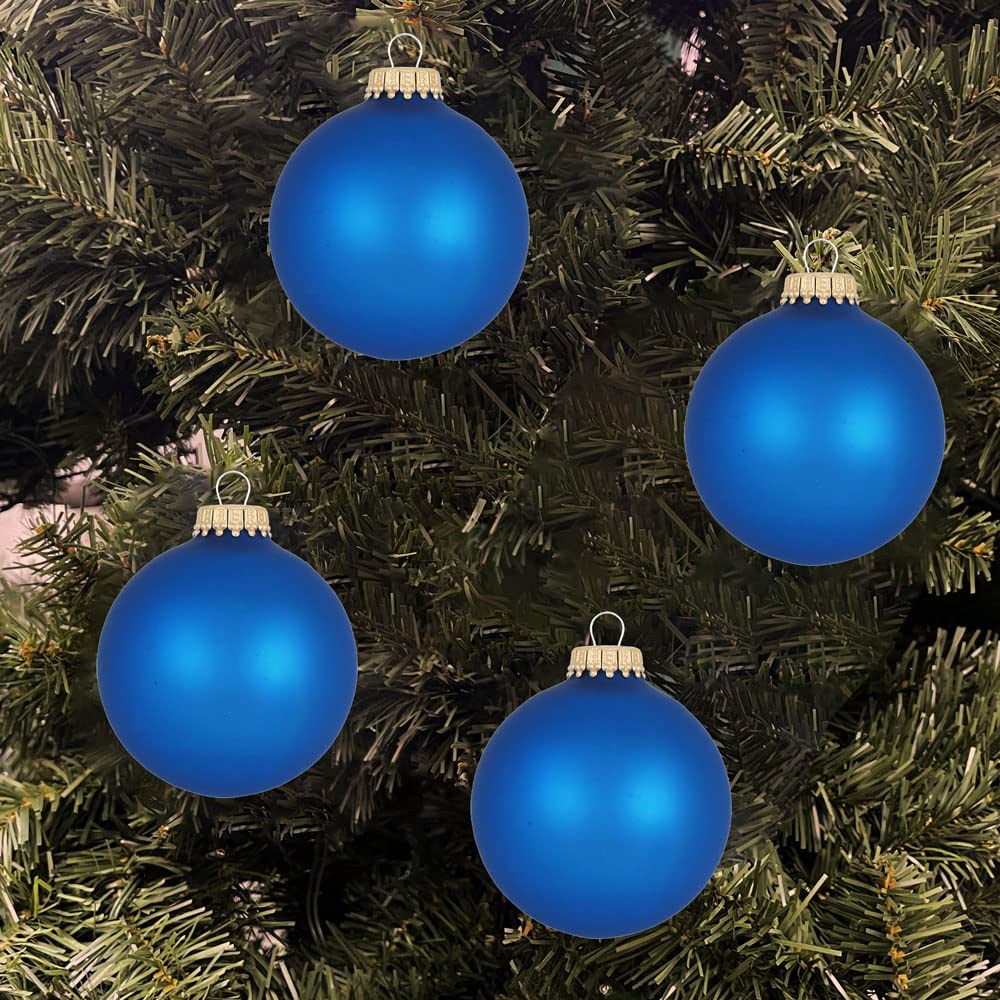 Glass Christmas Tree Ornaments - 67mm / 2.63" [8 Pieces] Designer Balls from Christmas By Krebs Seamless Hanging Holiday Decor (Velvet Classic Blue)