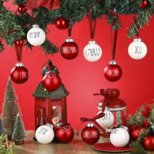 Liliful Ball Christmas Ornaments Merry Pattern Xmas Tree Decorations with Buffalo Plaid Bows Hanging Ball Farmhouse Christmas Decor Rustic Bulbs for Christmas Party Holiday (12 Pcs, 2.36 Inches)