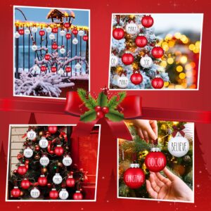 Liliful Ball Christmas Ornaments Merry Pattern Xmas Tree Decorations with Buffalo Plaid Bows Hanging Ball Farmhouse Christmas Decor Rustic Bulbs for Christmas Party Holiday (12 Pcs, 2.36 Inches)