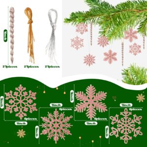 48 Pieces Christmas Snowflake Icicle Ornaments Set Plastic Glitter Icicle Snowflake Tree Ornaments Aluminum Spiral Strip Hangings Ornaments for Christmas Holiday Wedding Party Decoration (Rose Gold)