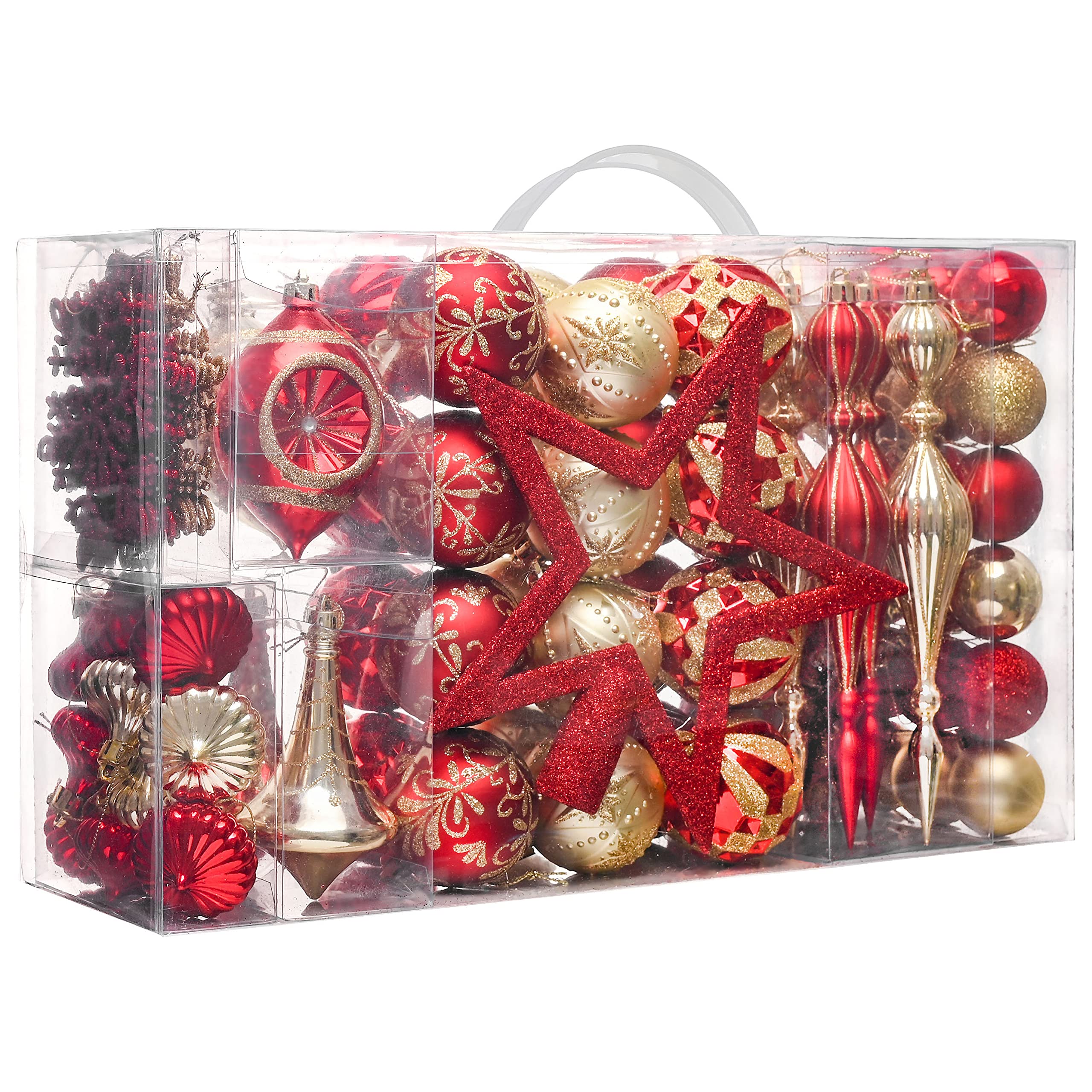 Valery Madelyn Ornaments for Christmas Trees, 100ct Red and Gold Shatterproof Christmas Tree Decorations, Luxury Hanging Ball Ornaments Bulk for Xmas Holiday Decor