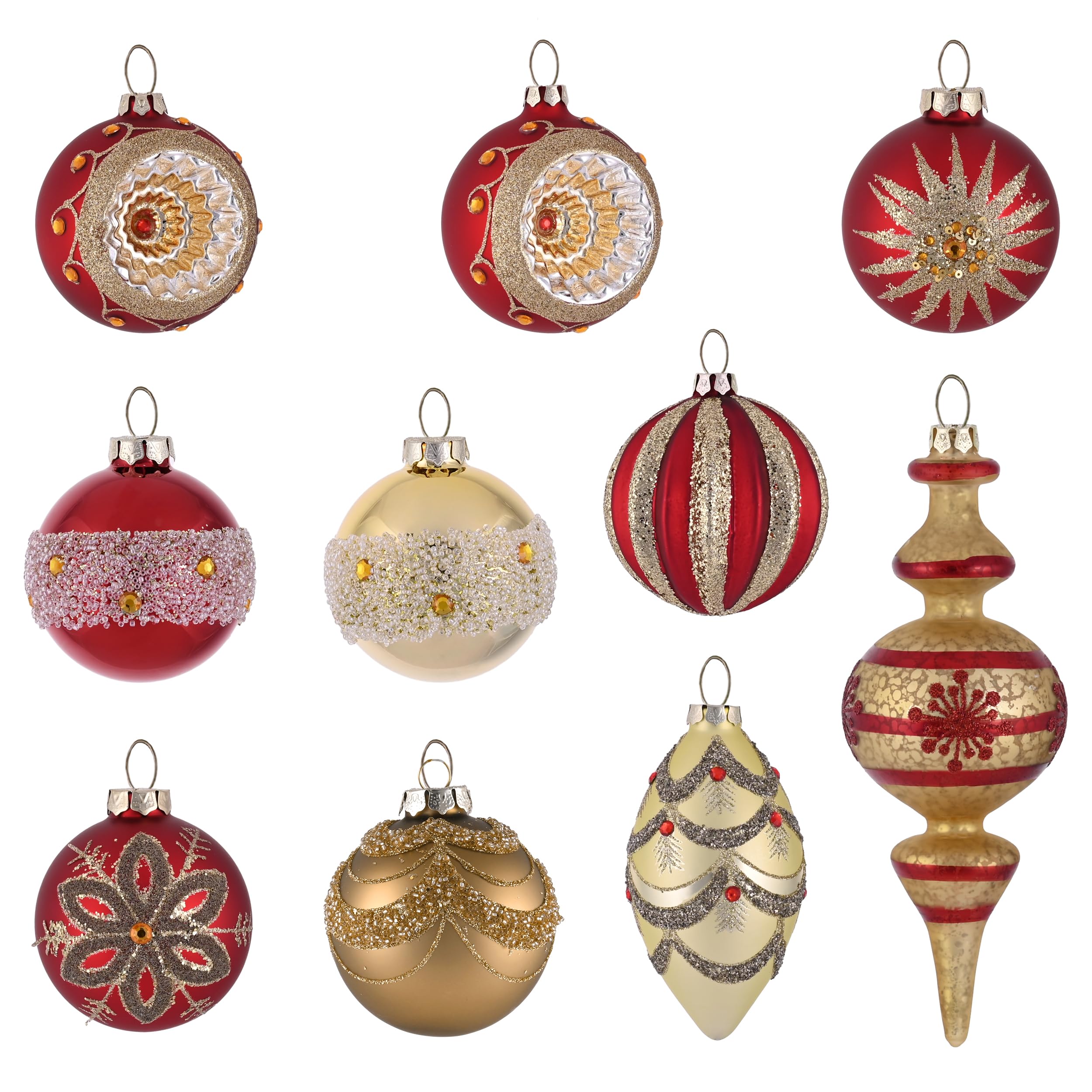 Valery Madelyn Glass Christmas Ornaments Set,10ct Red and Gold Hanging Ornaments for Christmas Trees, Mercury Luxury Xmas Decorations Ball Ornaments Bulk for Holiday Decor