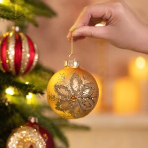 Valery Madelyn Glass Christmas Ornaments Set,10ct Red and Gold Hanging Ornaments for Christmas Trees, Mercury Luxury Xmas Decorations Ball Ornaments Bulk for Holiday Decor