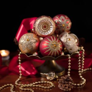 Valery Madelyn Glass Christmas Ornaments Set,10ct Red and Gold Hanging Ornaments for Christmas Trees, Mercury Luxury Xmas Decorations Ball Ornaments Bulk for Holiday Decor