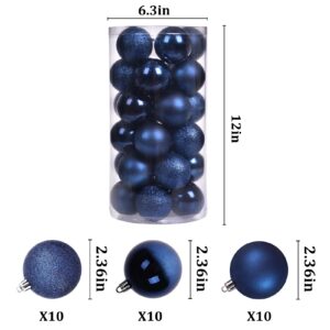 30ct Christmas Ball Ornaments, 2.36" Shatterproof Halloween Tree Decorations, Perfect Hanging Ball for Indoor/Outdoor Holiday Party Decor (Dark Blue)