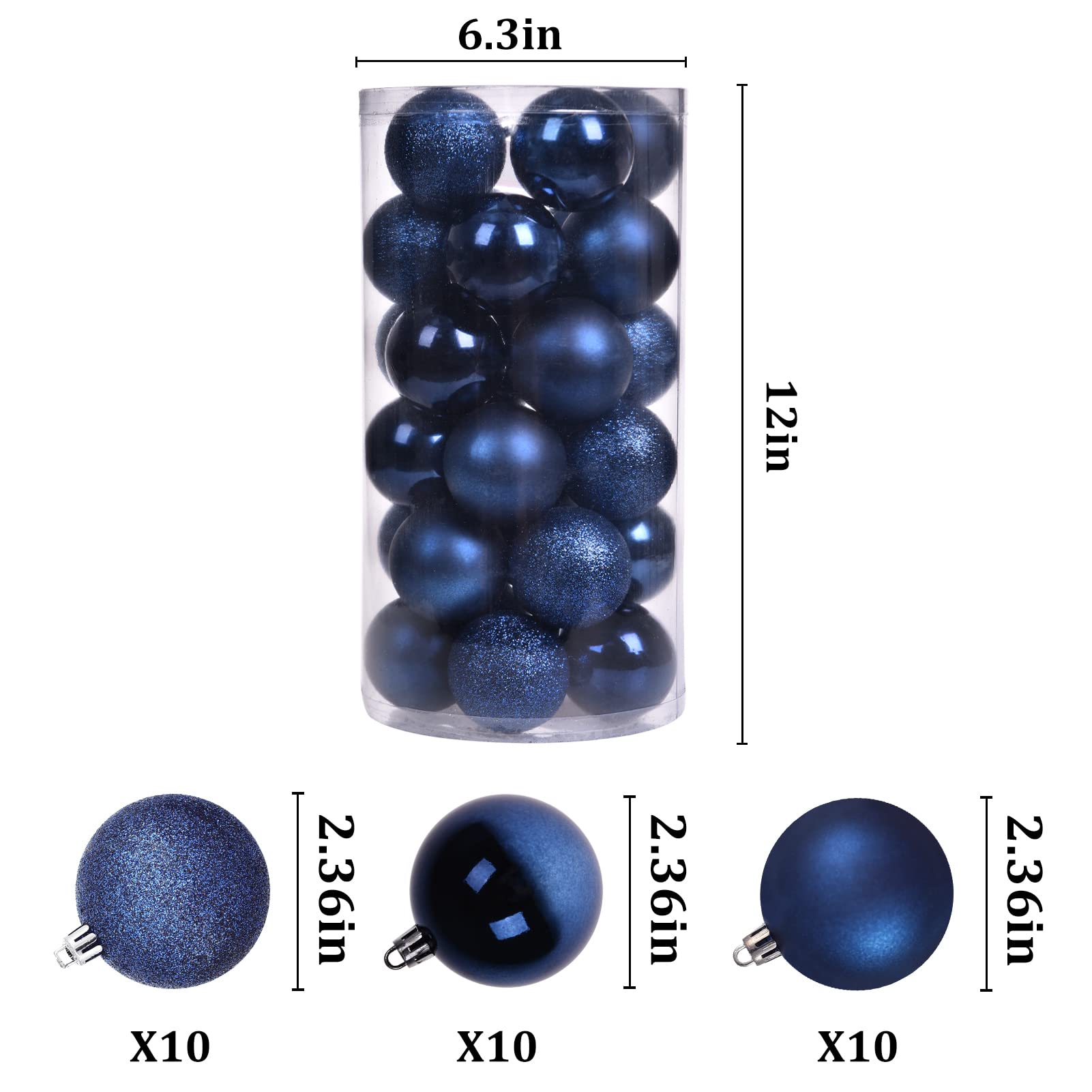 30ct Christmas Ball Ornaments, 2.36" Shatterproof Halloween Tree Decorations, Perfect Hanging Ball for Indoor/Outdoor Holiday Party Decor (Dark Blue)