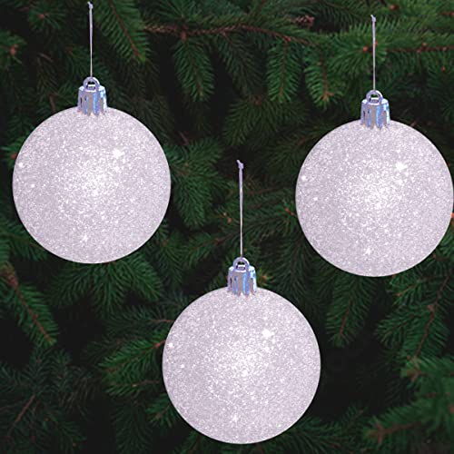 White Snowball Ornament (12 Pack) Large 3.15" Glitter Snow Ball Iridescent Christmas Ornaments Set for Christmas Tree Decoration, Shatterproof Plastic Set of 12, by 4E's Novelty