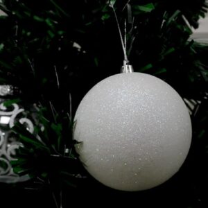 White Snowball Ornament (12 Pack) Large 3.15" Glitter Snow Ball Iridescent Christmas Ornaments Set for Christmas Tree Decoration, Shatterproof Plastic Set of 12, by 4E's Novelty