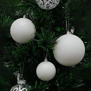 White Snowball Ornament (12 Pack) Large 3.15" Glitter Snow Ball Iridescent Christmas Ornaments Set for Christmas Tree Decoration, Shatterproof Plastic Set of 12, by 4E's Novelty