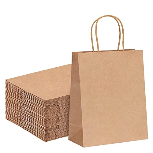 RACETOP Small Brown Kraft Paper Bags with Handles Bulk, 5.9"x3.2"x8.3" 50Pcs Small Gift Bags with Handles Bulk,Premium Brown Paper Gift Bags,small Paper shopping bags