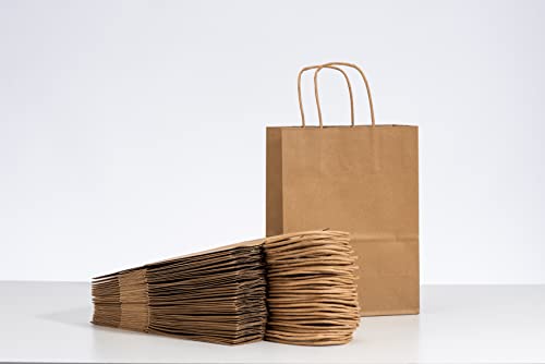 RACETOP Small Brown Kraft Paper Bags with Handles Bulk, 5.9"x3.2"x8.3" 50Pcs Small Gift Bags with Handles Bulk,Premium Brown Paper Gift Bags,small Paper shopping bags