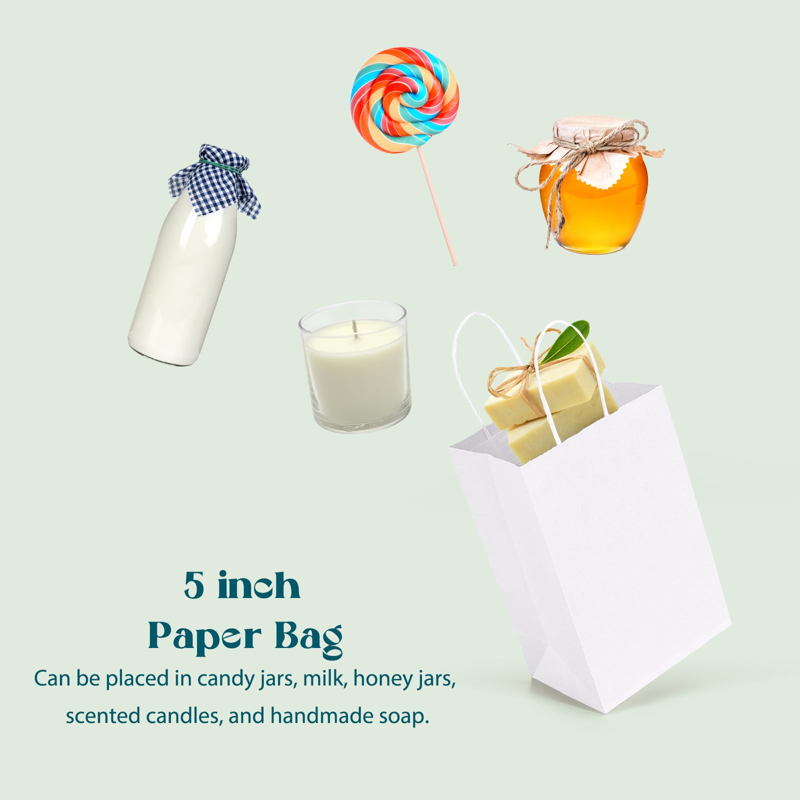 MESHA Paper Gift Bags 5.25x3.75x8 50Pcs White Paper Bags for Small Business,Small Paper Gift Bags with Handles Bulk,Birthday Wedding Party Favor Bags