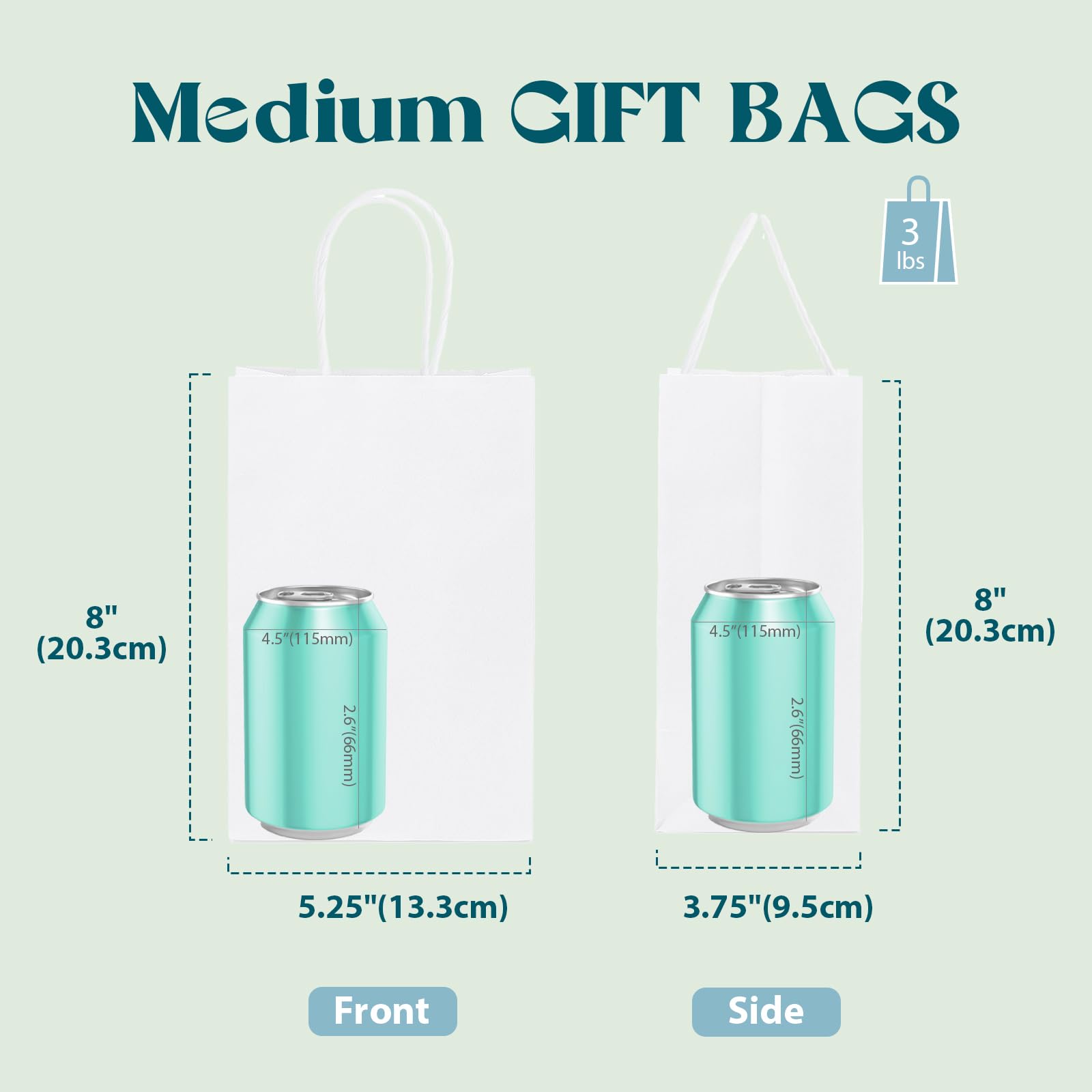 MESHA Paper Gift Bags 5.25x3.75x8 50Pcs White Paper Bags for Small Business,Small Paper Gift Bags with Handles Bulk,Birthday Wedding Party Favor Bags