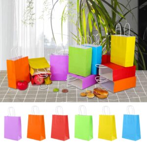 XPCARE 100 Pieces Paper Gift Bags, Kraft Paper Party Favor Bags Bulk with Handles for Kids Birthday, Baby Shower, Crafts, Wedding, Party Supplies (6 Colors)…