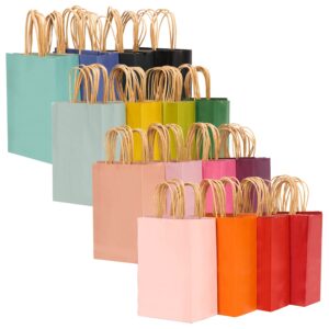 qiqee 60 pcs Kraft Bags with Handles 7.6"x4.75"x10.5" Medium Gift Paper Bags 16 Different Solid Color Bags