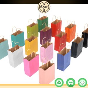 qiqee 60 pcs Kraft Bags with Handles 7.6"x4.75"x10.5" Medium Gift Paper Bags 16 Different Solid Color Bags