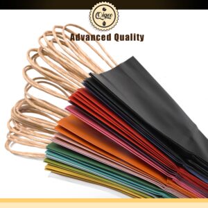 qiqee 60 pcs Kraft Bags with Handles 7.6"x4.75"x10.5" Medium Gift Paper Bags 16 Different Solid Color Bags