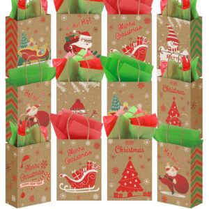 VGOODALL 30PCS Christmas Treat Bags with Tissue Paper, Kraft Paper Gift Bags with Handle Christmas Goodie Bags for Christmas Party Favors Gift Exchange