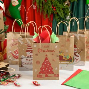 VGOODALL 30PCS Christmas Treat Bags with Tissue Paper, Kraft Paper Gift Bags with Handle Christmas Goodie Bags for Christmas Party Favors Gift Exchange