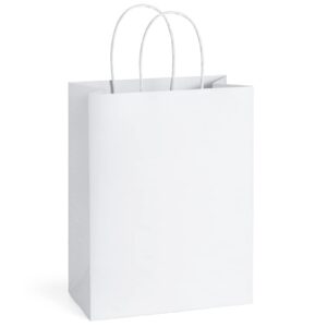 bagdream gift bags 8x4.25x10.5 100pcs kraft paper bags with handles bulk, white gift bags medium shopping retail merchandise wedding party favor bags, paper grocery bags sacks recyclable