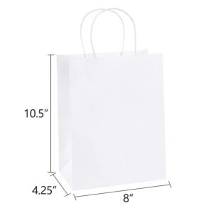 BagDream Gift Bags 8x4.25x10.5 100Pcs Kraft Paper Bags with Handles Bulk, White Gift Bags Medium Shopping Retail Merchandise Wedding Party Favor Bags, Paper Grocery Bags Sacks Recyclable