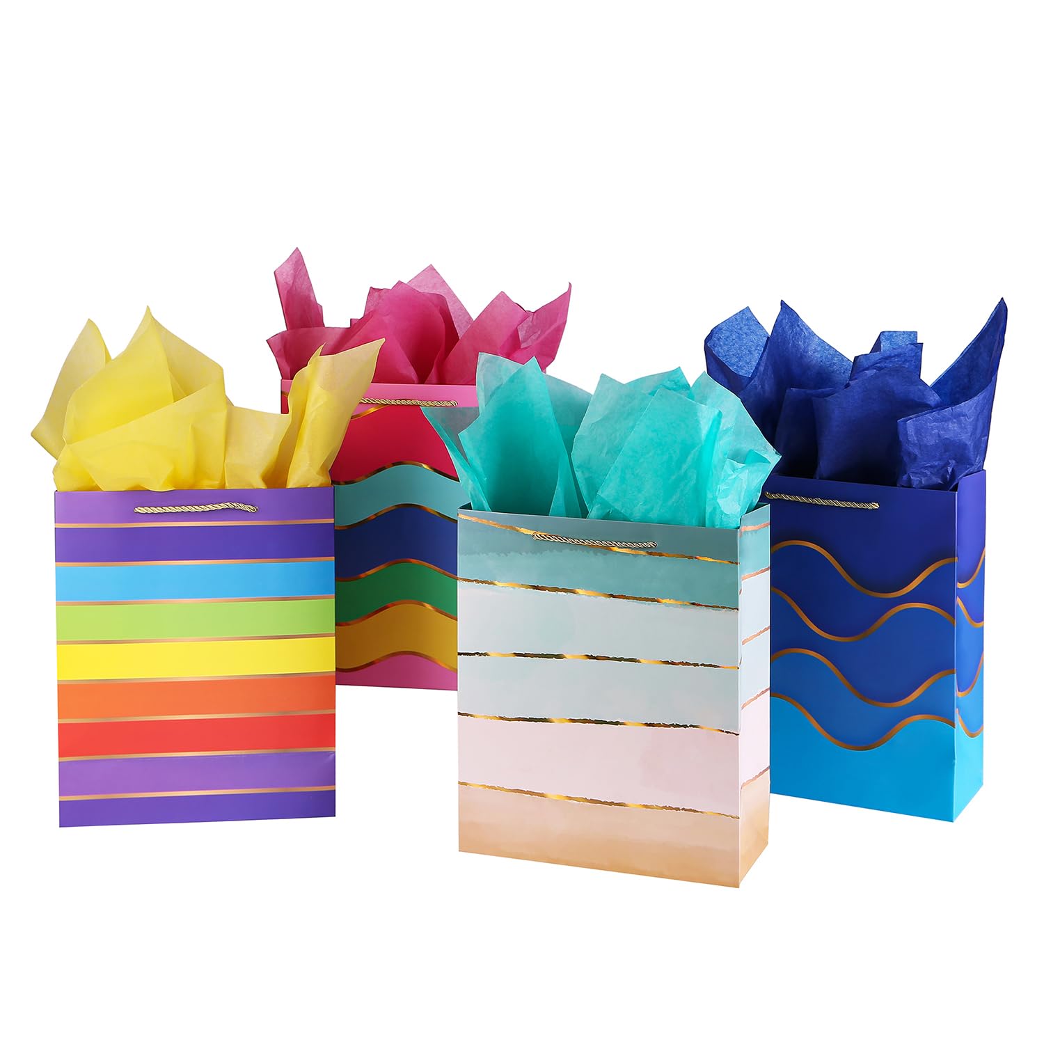 12.6" Paper Gift Bags with Tissue Paper, Extra Large Gift Bags with Handles, Birthday Gift Bags Medium Size, Rainbow Gift Bags Large Size, Medium Gift Bags for Kids, Birthday Bags Gift Wrap Bags Set