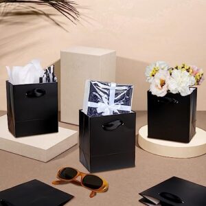 Plauthus 16 Pack Mini Black Gift Bags with Handles & Tissue Paper, Small Gift Bags Bulk for Wedding, Bridal, Birthday, Holiday (4.5” x4” x2.75”)