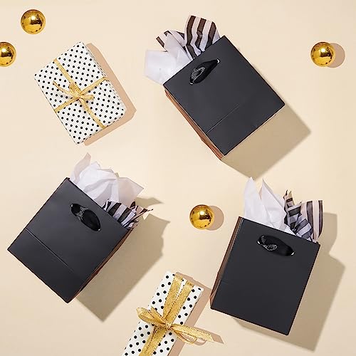 Plauthus 16 Pack Mini Black Gift Bags with Handles & Tissue Paper, Small Gift Bags Bulk for Wedding, Bridal, Birthday, Holiday (4.5” x4” x2.75”)