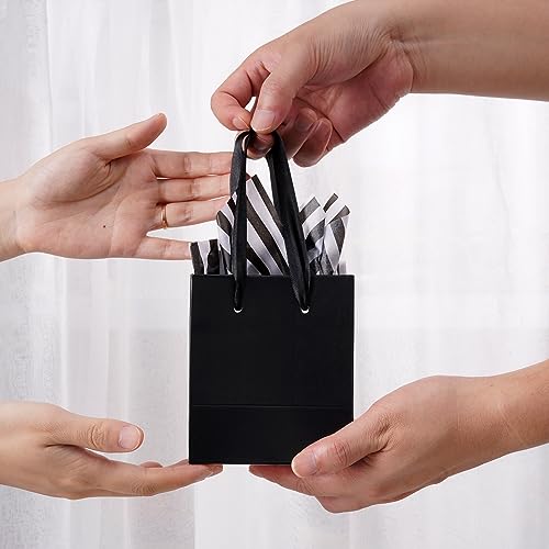 Plauthus 16 Pack Mini Black Gift Bags with Handles & Tissue Paper, Small Gift Bags Bulk for Wedding, Bridal, Birthday, Holiday (4.5” x4” x2.75”)