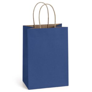 bagdream kraft paper bags 100pcs 5.25x3x8 inches small paper gift bags with handles wedding party favor bags shopping retail merchandise bags navy blue gift bags paper sacks bulk