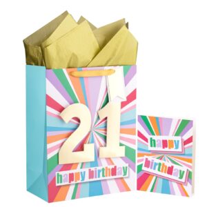 WRAPAHOLIC 13" Large Birthday Gift Bag with Card and Tissue Paper - 21st Birthday