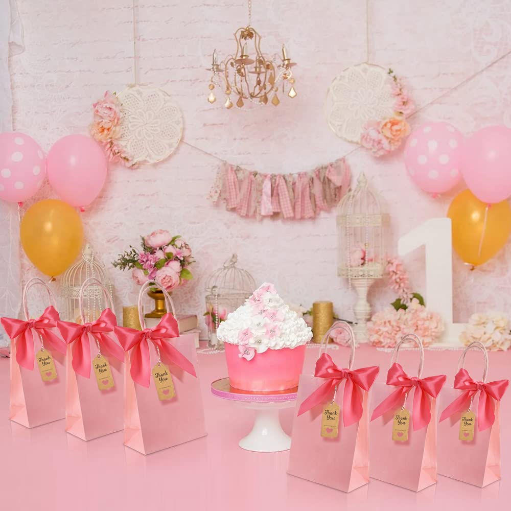 BEISHIDA Small Gift Bags Party Favor Bags Paper Gift Bags Pink Gift Bags with Handles Birthday Gift Bags (6.5 x 4.5 x 2.5 Inch, 20PCS)