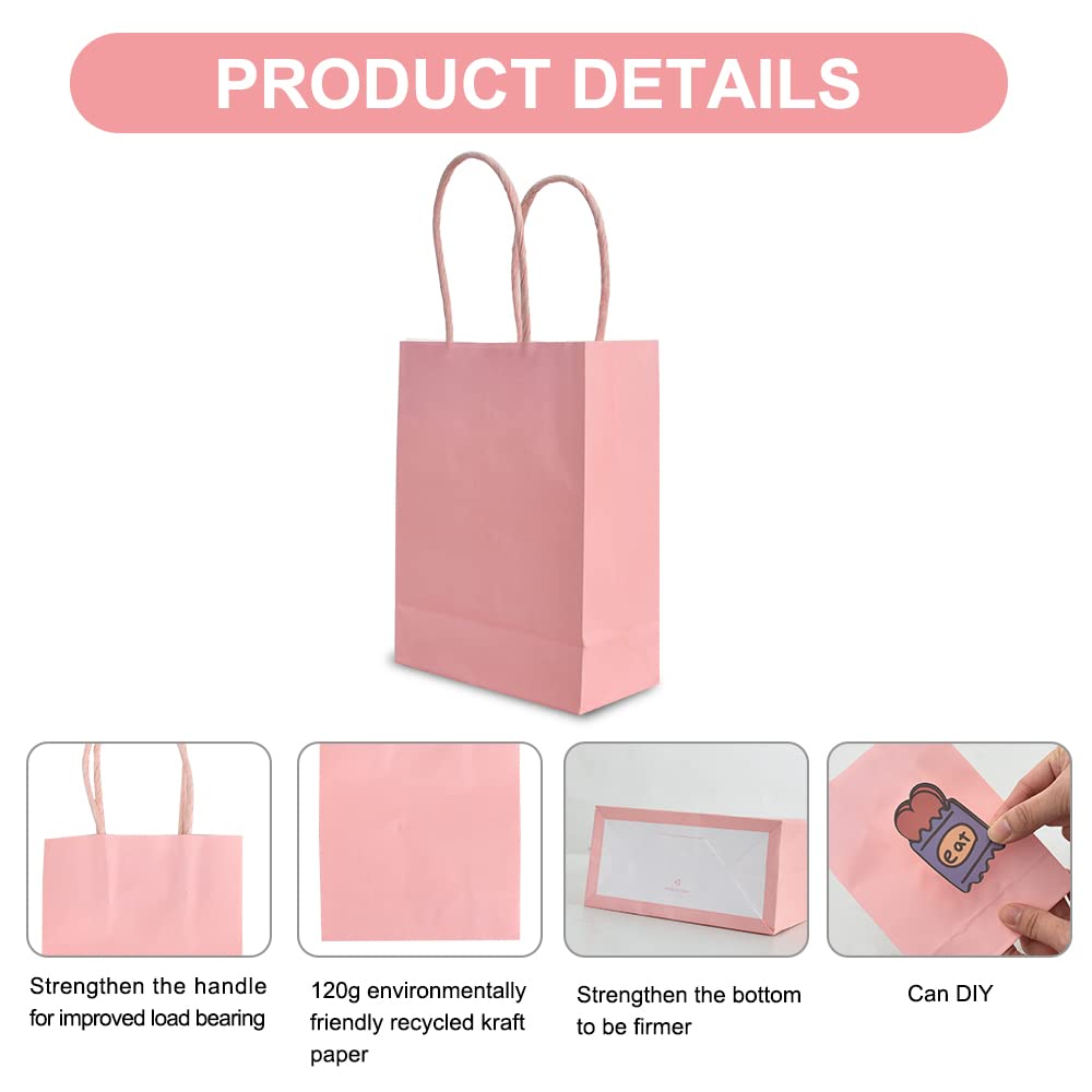 BEISHIDA Small Gift Bags Party Favor Bags Paper Gift Bags Pink Gift Bags with Handles Birthday Gift Bags (6.5 x 4.5 x 2.5 Inch, 20PCS)