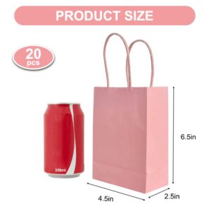 BEISHIDA Small Gift Bags Party Favor Bags Paper Gift Bags Pink Gift Bags with Handles Birthday Gift Bags (6.5 x 4.5 x 2.5 Inch, 20PCS)