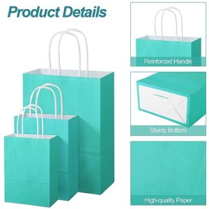 MIMIND 144 Pieces Teal Blue Gift Bags with Handles Assorted Sizes Mint Turquoise Paper Bags Bulk Teal Party Supplies Baby Shower Birthday Wedding Merchandise Bags Retail Shopping Bags Favor Bags